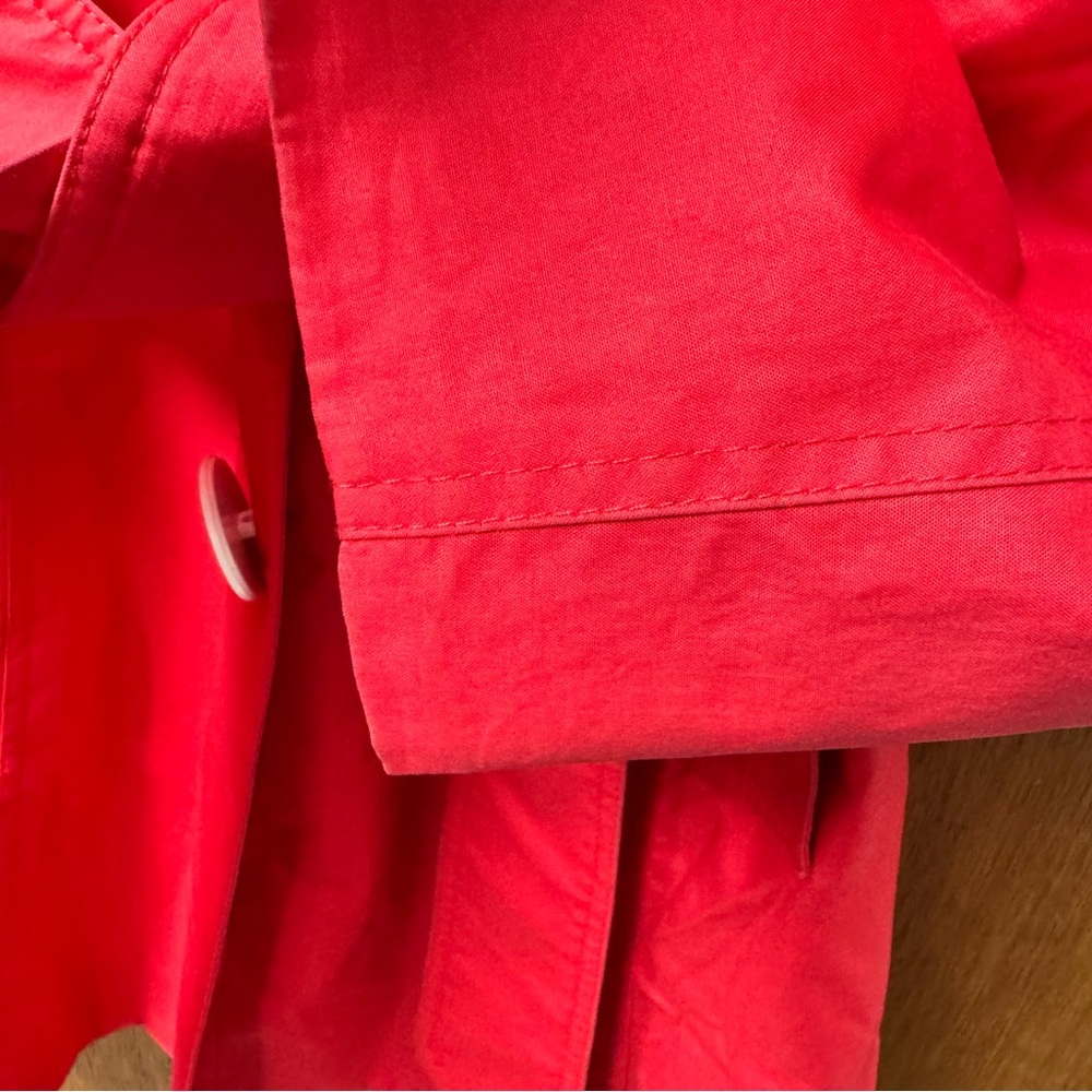 Smythe Belted Long Sleeve Collared Trenchcoat Trench Jacket Red White Button 6 - Picture 8 of 15